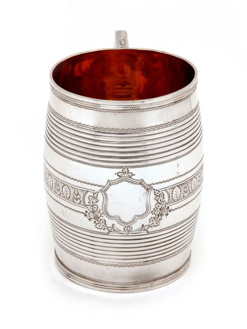 ANTIQUE GEORGIAN BARREL SHAPED SILVER CHRISTENING MUG - ADDITIONAL PHOTO 1