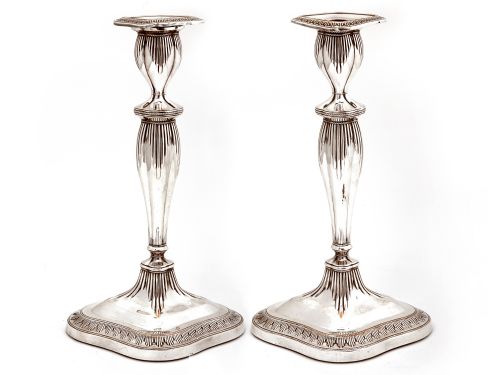 old sheffield candlesticks with tapering fluted stems and oval shaped bases - CATEGORY: ANTIQUE LIGHTING - DATED 1800