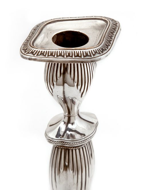 OLD SHEFFIELD CANDLESTICKS WITH TAPERING FLUTED STEMS AND OVAL SHAPED BASES - ADDITIONAL PHOTO 1