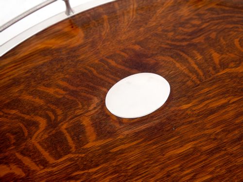 OVAL OAK AND SILVER PLATE SHIPS STYLE GALLERY TRAY WITH A BALL AND RAIL GALLERY - ADDITIONAL PHOTO 3