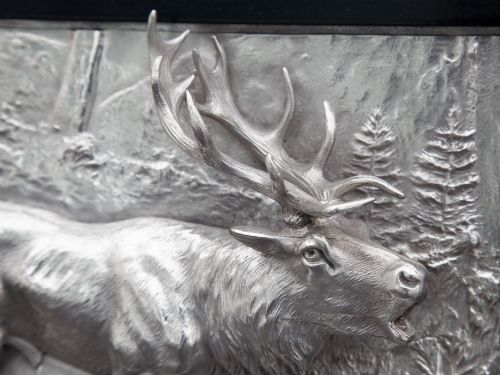 VICTORIAN SILVER PLATED FRAMED RELIEF OF A STANDING STAG - ADDITIONAL PHOTO 1