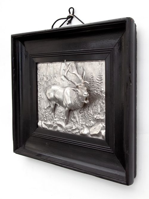 VICTORIAN SILVER PLATED FRAMED RELIEF OF A STANDING STAG - ADDITIONAL PHOTO 2