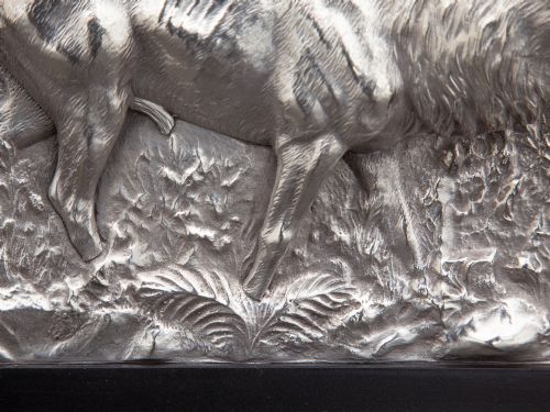 VICTORIAN SILVER PLATED FRAMED RELIEF OF A STANDING STAG - ADDITIONAL PHOTO 3
