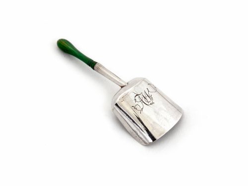 GEORGIAN SILVER TEA CADDY SPOON WITH TURNED DYED GREEN IVORY HANDLE - ADDITIONAL PHOTO 2