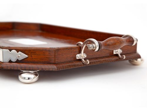 DANIEL ARCHER OAK AND SILVER PLATED CUT CORNER GALLERY TRAY - ADDITIONAL PHOTO 1