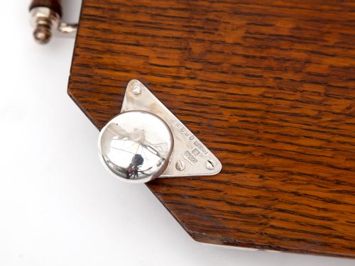 DANIEL ARCHER OAK AND SILVER PLATED CUT CORNER GALLERY TRAY - ADDITIONAL PHOTO 2