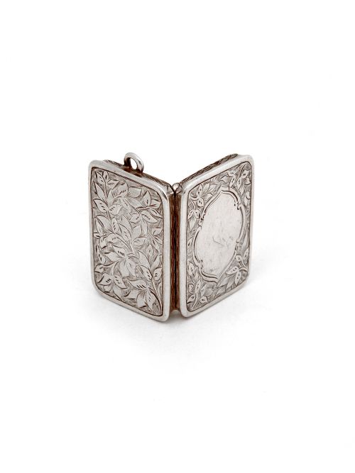 GEORGE UNITE VICTORIAN SILVER VINAIGRETTE BEAUTIFULLY ENGRAVED WITH FLORAL SCENES - ADDITIONAL PHOTO 2