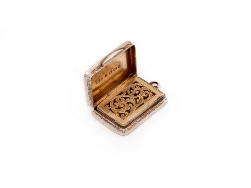 GEORGE UNITE VICTORIAN SILVER VINAIGRETTE BEAUTIFULLY ENGRAVED WITH FLORAL SCENES - ADDITIONAL PHOTO 3