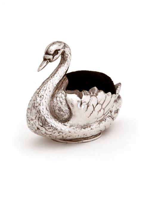 edwardian silver swan pin cushion - CATEGORY: ANTIQUE SILVER - DATED 1900