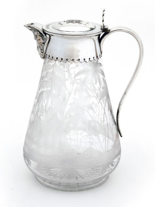 victorian silver plate claret jug with cambridge university athletics club trinity sports crest - CATEGORY: ANTIQUE SILVER - DATED 1890