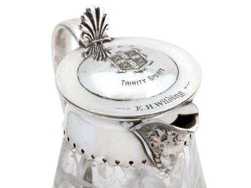 VICTORIAN SILVER PLATE CLARET JUG WITH CAMBRIDGE UNIVERSITY ATHLETICS CLUB TRINITY SPORTS CREST - ADDITIONAL PHOTO 2
