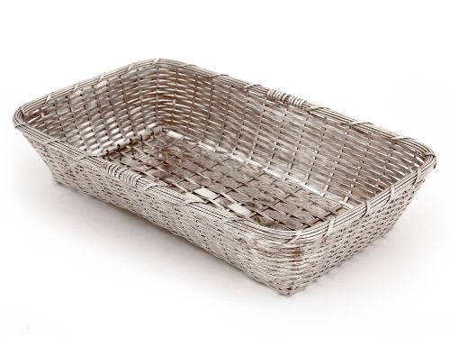 decorative silver plated bread dish in a woven work design - CATEGORY: ANTIQUE SILVER - DATED 1930