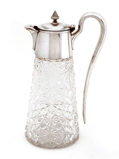 silver plated claret jug with a plain mount circular hinged lid and fluted shaped finial - CATEGORY: ANTIQUE SILVER - DATED 1900