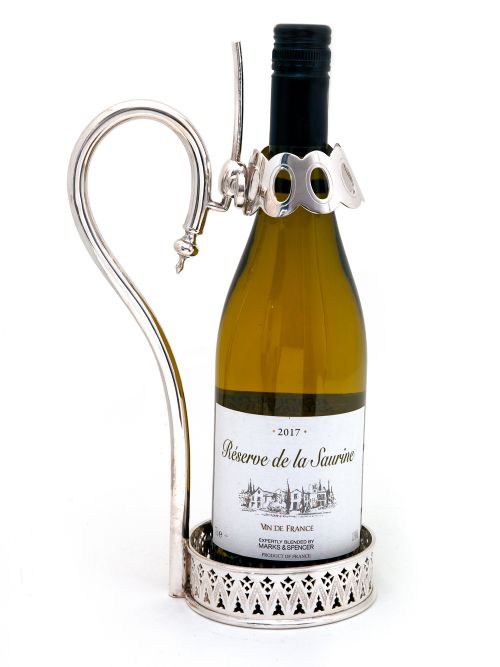 LATE VICTORIAN SILVER PLATED CHAMPAGNE OR WINE BOTTLE HOLDER WITH A DETACHABLE COLLAR - ADDITIONAL PHOTO 1