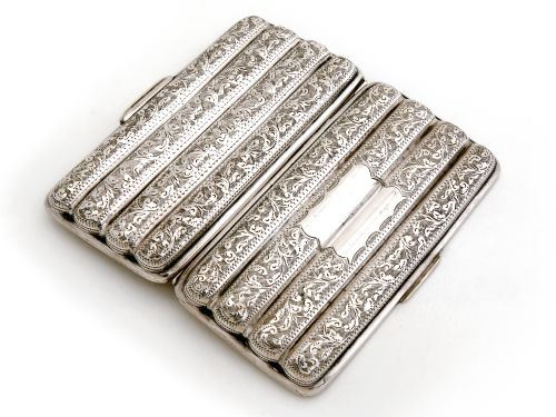 QUALITY VICTORIAN SILVER FOUR SECTION CIGAR CASE ENGRAVED WITH FLORAL LEAVES AND SCROLL - ADDITIONAL PHOTO 1