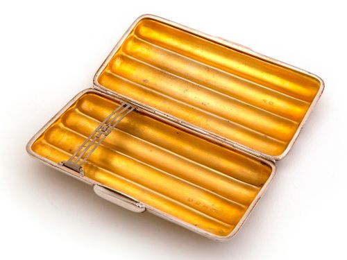 QUALITY VICTORIAN SILVER FOUR SECTION CIGAR CASE ENGRAVED WITH FLORAL LEAVES AND SCROLL - ADDITIONAL PHOTO 2