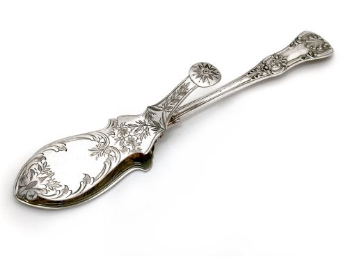 pair of victorian silver plate asparagus or serving tongs engraved with scrolls and flowers - CATEGORY: ANTIQUE SILVER - DATED 1890