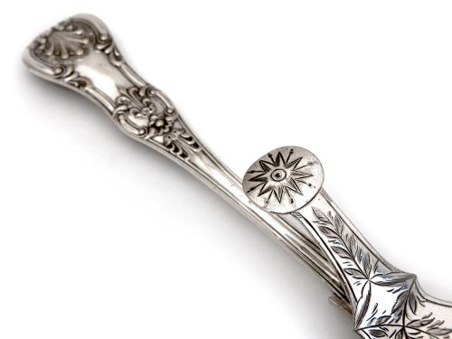 PAIR OF VICTORIAN SILVER PLATE ASPARAGUS OR SERVING TONGS ENGRAVED WITH SCROLLS AND FLOWERS - ADDITIONAL PHOTO 2