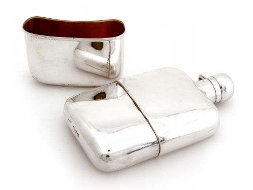 SAMPSON MORDAN SILVER HIP FLASK WITH BAYONET TWIST HINGED LID AND DETACHABLE CUP - ADDITIONAL PHOTO 1