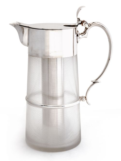 victorian silver plated lemonade or pimms jug with a threaded design glass body - CATEGORY: ANTIQUE SILVER - DATED 1900