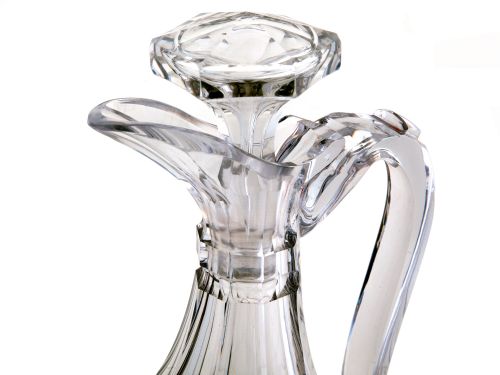 PAIR OF VICTORIAN CUT GLASS CLARET JUGS WITH DEEP CUT BODIES AND APPLIED SCROLL HANDLES - ADDITIONAL PHOTO 2