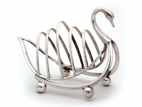 late victorian silver plated swan toast rack - CATEGORY: ANTIQUE SILVER - DATED 1890