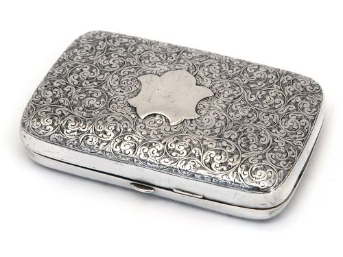 decorative victorian silver cigar case engraved all around with floral scrolls - CATEGORY: ANTIQUE SILVER - DATED 1870