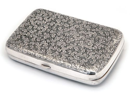 DECORATIVE VICTORIAN SILVER CIGAR CASE ENGRAVED ALL AROUND WITH FLORAL SCROLLS - ADDITIONAL PHOTO 1