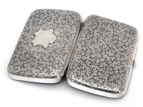 DECORATIVE VICTORIAN SILVER CIGAR CASE ENGRAVED ALL AROUND WITH FLORAL SCROLLS - ADDITIONAL PHOTO 3