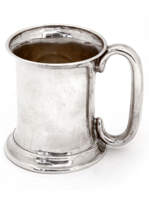 edwardian silver christening mug with a plain cylindrical body - CATEGORY: ANTIQUE SILVER - DATED 1910