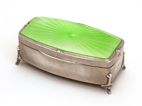 enamel and silver gilt jewellery box with pale green enameled lid - CATEGORY: ANTIQUE SILVER - DATED 1930