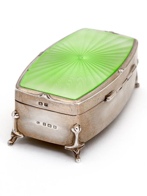ENAMEL AND SILVER GILT JEWELLERY BOX WITH PALE GREEN ENAMELED LID - ADDITIONAL PHOTO 3