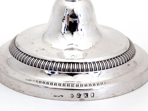 PAIR OF HANDSOME GEORGE III SILVER CANDLE STICKS WITH PLAIN TAPERING STEMS AND SPREADING CIRCULAR BASE - ADDITIONAL PHOTO 3