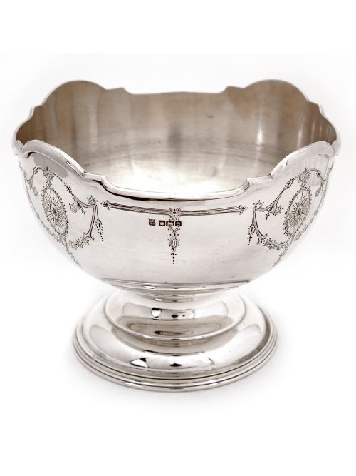 SILVER ROSE BOWL BEAUTIFULLY ENGRAVED WITH GARLANDS AND FLORAL DECORATION - ADDITIONAL PHOTO 1