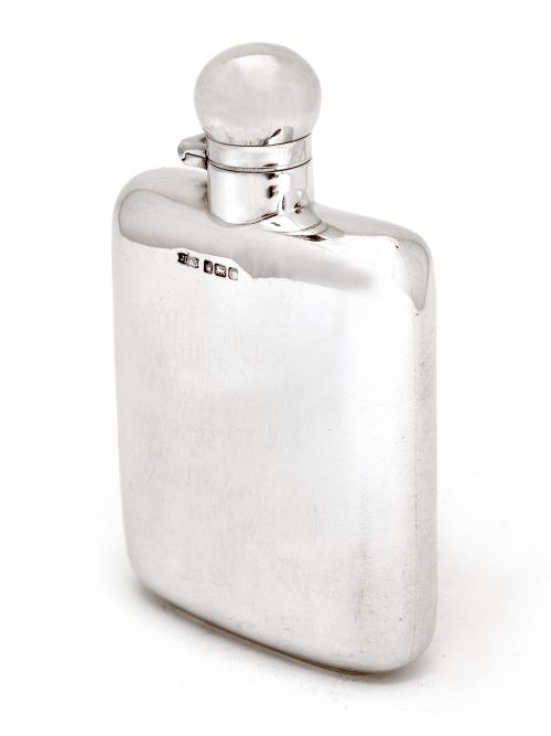 edwardian silver hip flask with a plain body and bayonet fitting hinged lid - CATEGORY: ANTIQUE SILVER - DATED 1900