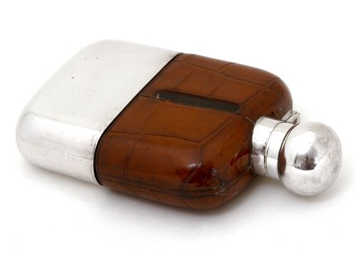 GOLDSMITH SILVERSMITH SILVER PLATED CROCODILE LEATHER AND GLASS FLASK - ADDITIONAL PHOTO 1