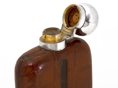 GOLDSMITH SILVERSMITH SILVER PLATED CROCODILE LEATHER AND GLASS FLASK - ADDITIONAL PHOTO 4