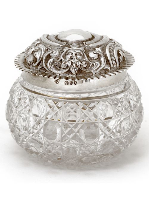 late victorian silver topped dressing table jar with pull off lid - CATEGORY: ANTIQUE SILVER - DATED 1890