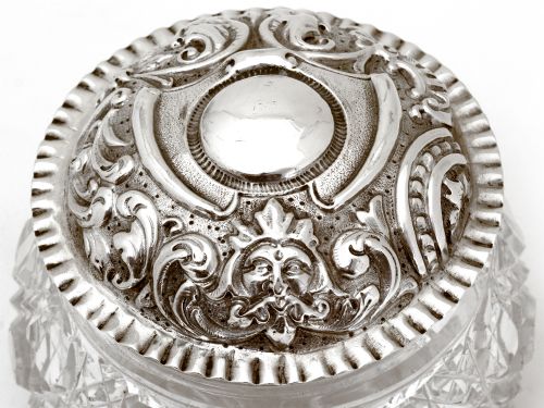 LATE VICTORIAN SILVER TOPPED DRESSING TABLE JAR WITH PULL OFF LID - ADDITIONAL PHOTO 1