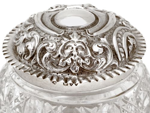 LATE VICTORIAN SILVER TOPPED DRESSING TABLE JAR WITH PULL OFF LID - ADDITIONAL PHOTO 2