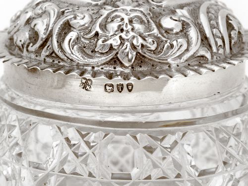 LATE VICTORIAN SILVER TOPPED DRESSING TABLE JAR WITH PULL OFF LID - ADDITIONAL PHOTO 3