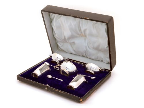 edwardian eight piece boxed condiment set - CATEGORY: ANTIQUE SILVER - DATED 1910