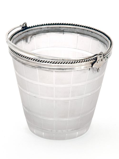 victorian silver plate ice pail with a cut and frosted barrel shaped glass body - CATEGORY: ANTIQUE SILVER - DATED 1890