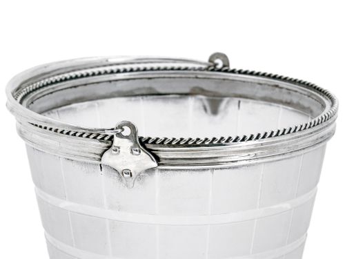 VICTORIAN SILVER PLATE ICE PAIL WITH A CUT AND FROSTED BARREL SHAPED GLASS BODY - ADDITIONAL PHOTO 2