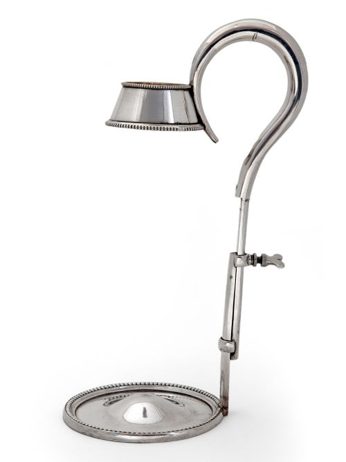 silver plate champagne or wine bottle holder with extendable handle on a circular beaded base - CATEGORY: ANTIQUE SILVER - DATED 1910