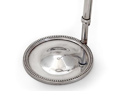 SILVER PLATE CHAMPAGNE OR WINE BOTTLE HOLDER WITH EXTENDABLE HANDLE ON A CIRCULAR BEADED BASE - ADDITIONAL PHOTO 3