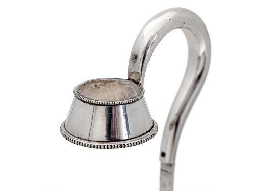 SILVER PLATE CHAMPAGNE OR WINE BOTTLE HOLDER WITH EXTENDABLE HANDLE ON A CIRCULAR BEADED BASE - ADDITIONAL PHOTO 4