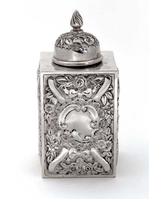 EDWARDIAN HEAVILY CHASED SILVER TEA CADDY - ADDITIONAL PHOTO 1