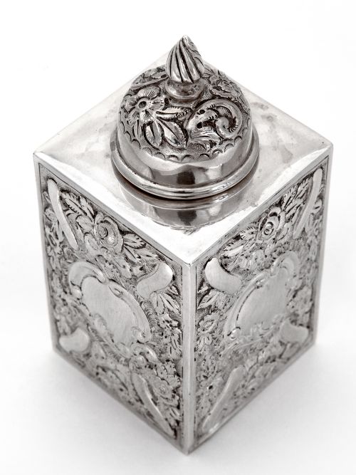 EDWARDIAN HEAVILY CHASED SILVER TEA CADDY - ADDITIONAL PHOTO 3