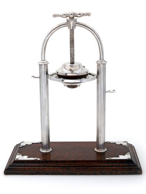 impressive edwardian oak and silver plate lemon squeezer - CATEGORY: ANTIQUE SILVER - DATED 1910